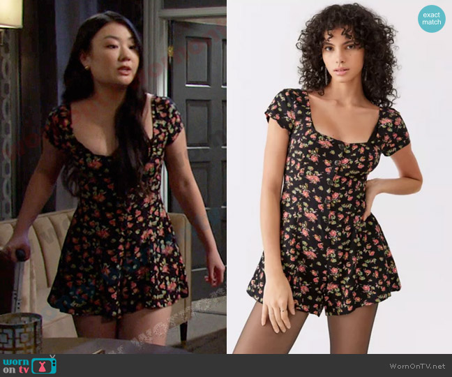 Urban Outfitters My So Call Romper In Black Multi worn by Wendy Shin (Victoria Grace) on Days of our Lives