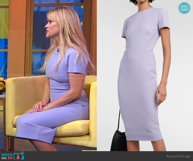 Victoria Beckham Wool-Blend Crêpe Midi Dress in Lavender worn by Reese Witherspoon on Good Morning America