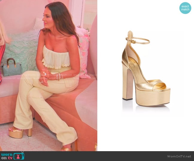 Valentino Garavani Block Heel Platform Sandals in Gold worn by Lisa Barlow on The Real Housewives of Salt Lake City