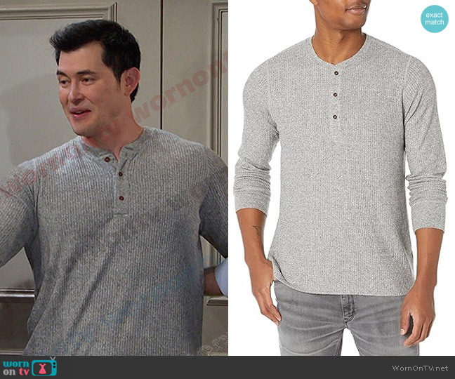 Velvet by Graham & Spencer Anthony Long Sleeve Henley in Marled worn by Paul Narita (Christopher Sean) on Days of our Lives