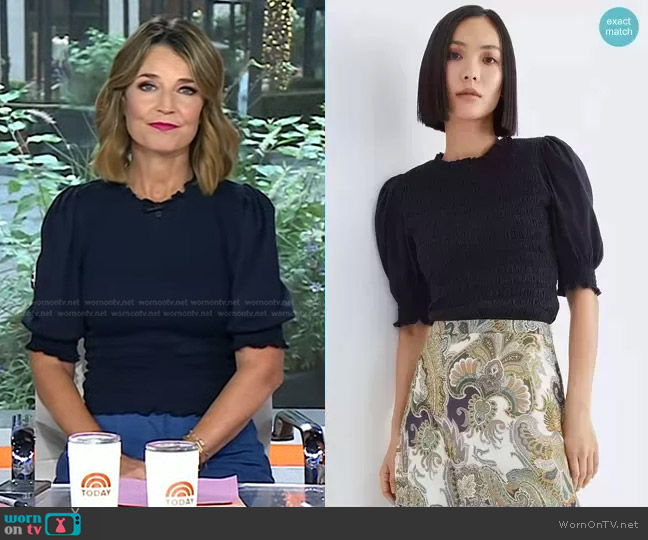 Veronica Beard Langston Smocked Top worn by Savannah Guthrie on Today