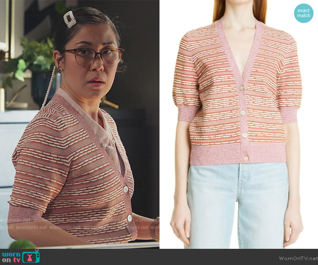 Veronica Beard Toyama Stripe Cardigan worn by Sherri Kansky (Ruthie Ann Miles) on All Rise