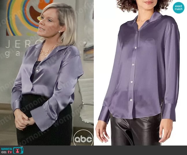 Vince Stand Collar Shirt in Aurora worn by Ava Jerome (Maura West) on General Hospital