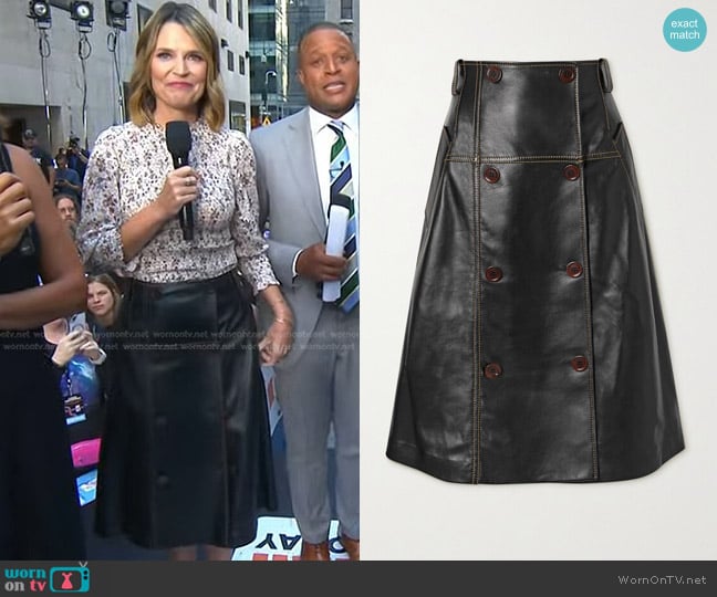 Wales Bonner Florence Topstitched Leather Skirt worn by Savannah Guthrie on Today