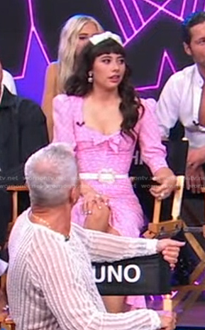 Xochitl Gomez's pink polka dot ruched dress on Good Morning America