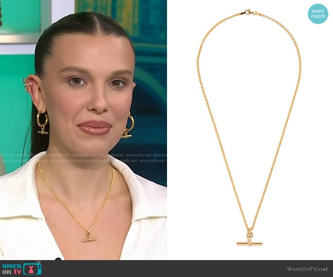 Tilly Sveaas Gold-Plated T Bar Necklace worn by Millie Bobby Brown on Today