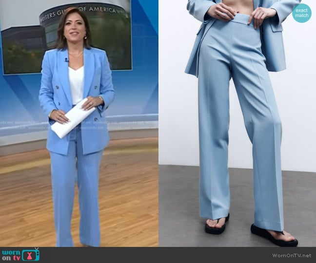 Zara High Waist Bootcut Pants in Sky Blue worn by Chloe Melas on Today