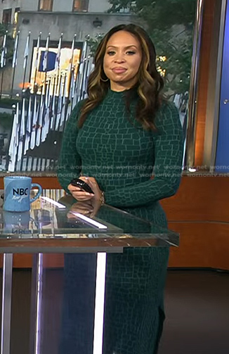 Adelle’s green printed mock neck dress on Today