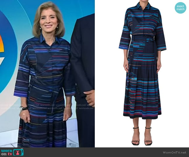 Akris Punto Matrix Flower Print Sateen Shirt and Skirt worn by Caroline Kennedy on Today