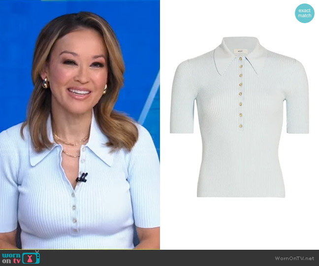 A.L.C. Atlas Ribbed Top in Chelsea Blue worn by Eva Pilgrim on Good Morning America