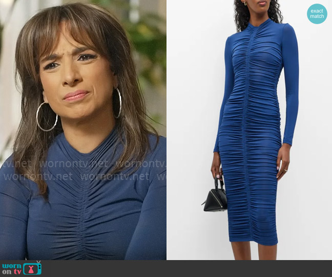 WornOnTV: Michelle Miller's blue ruched front dress on CBS Mornings, Michelle Miller