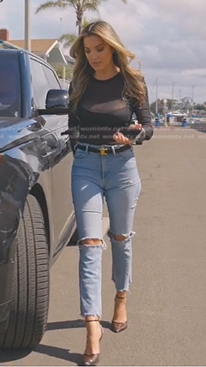 WornOnTV: Brandi's black ribbed cropped top and belt on Selling