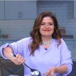 Alex Guarnaschelli’s lilac eyelet sleeve top on Good Morning America