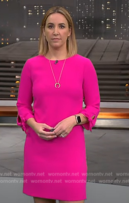 Alex Wilson's pink tie cuff mini dress on CBS Evening News