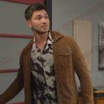 Alex’s black and white print shirt and suede jacket on Days of our Lives