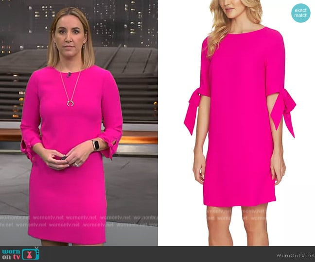 Cece Tie Cuff 3/4-Sleeve Crew Neck Shift Dress worn by Alex Wilson on CBS Evening News