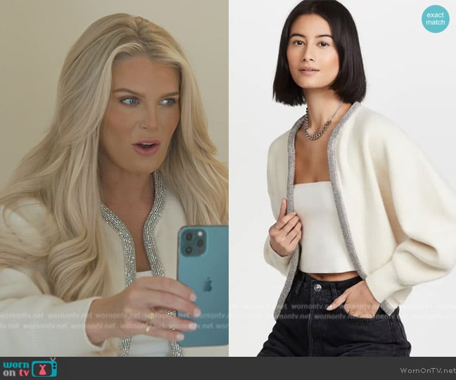 Alexander Wang Cropped Cardigan with Crystal Tubular Neckline worn by Madison LeCroy on Southern Charm