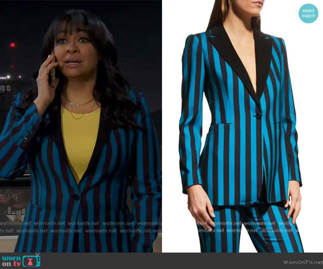 Alice + Olivia Breann Striped Long Fitted Blazer worn by Raven Baxter (Raven-Symoné) on Ravens Home