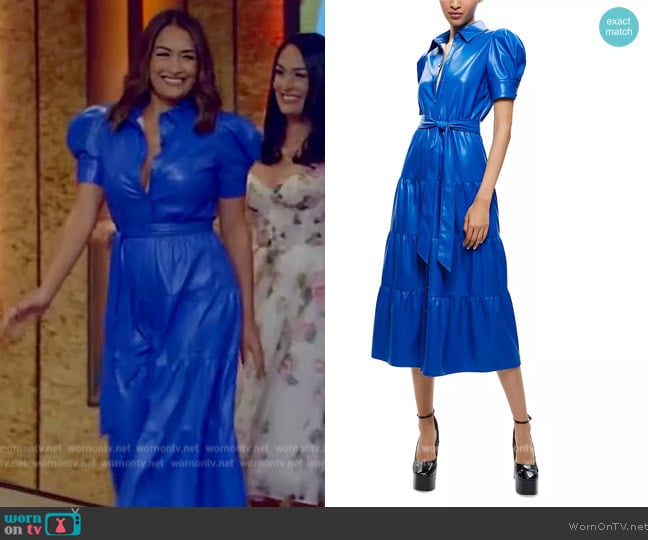 Alice + Olivia Miranda Vegan Leather Tiered Dress worn by Nikki Garcia on Live with Kelly and Mark