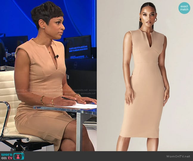 Jericka’s beige v-neck dress on CBS Evening News