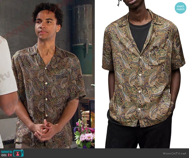 All Saints Nidaros Relaxed Fit Paisley Shirt worn by Jerry Prentiss  (Terrell Ranson Jr) on Days of our Lives