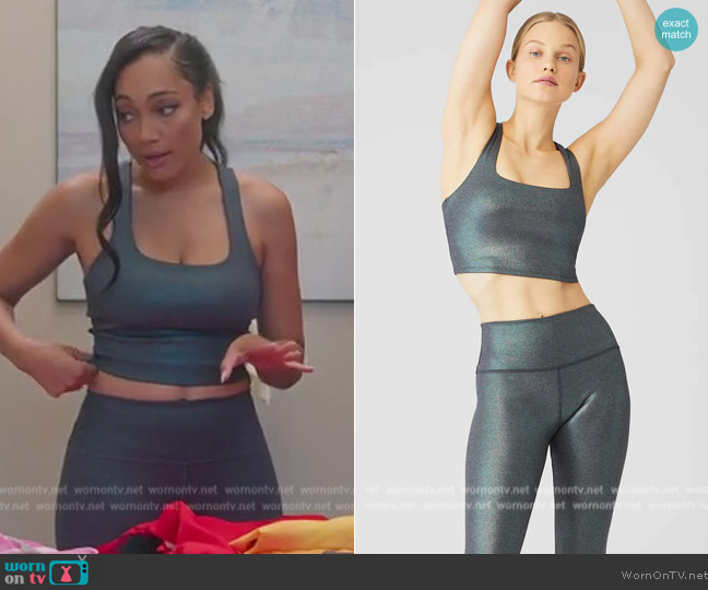 Alo Ribbed Shimmer Chic Bra Tank worn by Brandi Marshall (Brandi Marshall) on Selling the OC