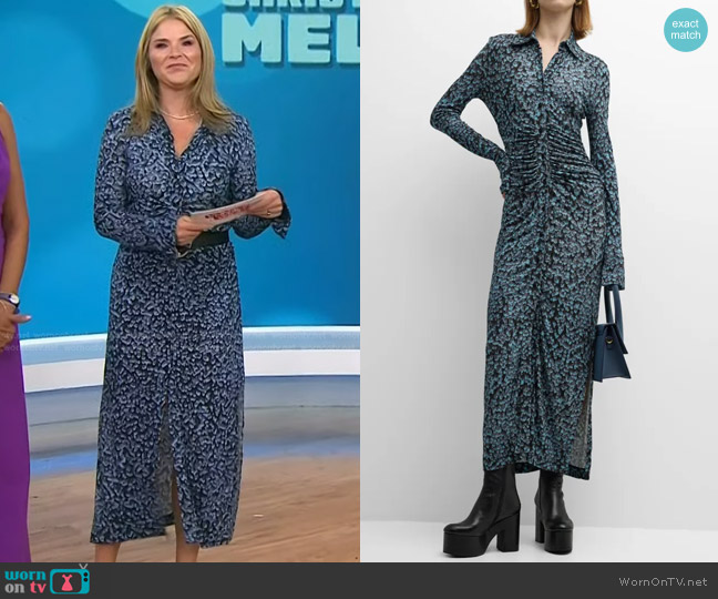 Altuzarra Claudia Printed Ruched Maxi Shirtdress worn by Jenna Bush Hager on Today