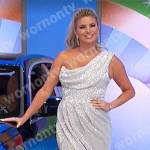 Amber’s silver draped one-shoulder dress on The Price is Right