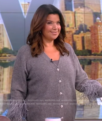 Ana's gray feather sleeve cardigan on The View