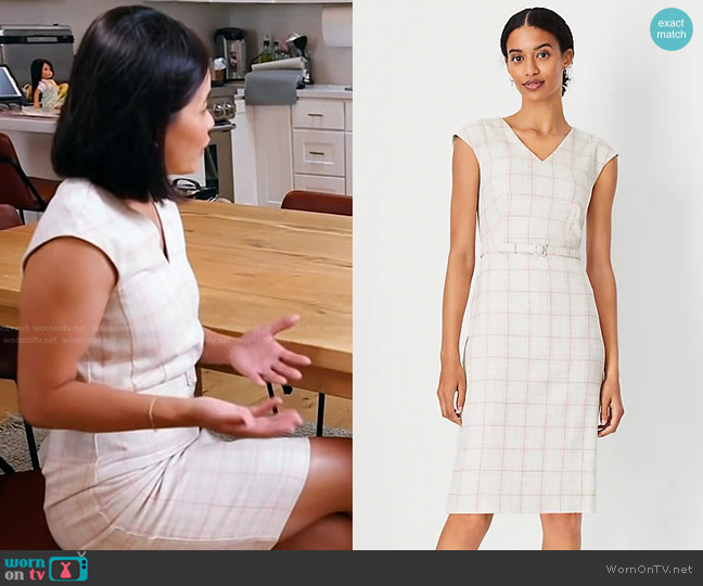 Ann Taylor Belted V-Neck Sheath Dress in Plaid worn by Elenor Mak on Today