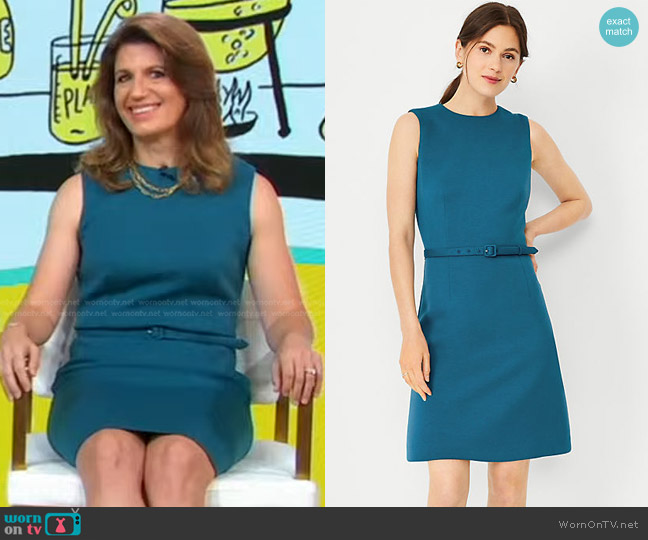 Ann Taylor The Belted A-Line Dress in Double Knit in Dragonfly worn by Dr. Heather Tedesco on Good Morning America