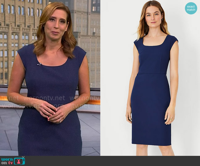 Ann Taylor The Scoop Neck Zip Pocket Dress in Bi-Stretch worn by Stephanie Abrams on CBS Mornings