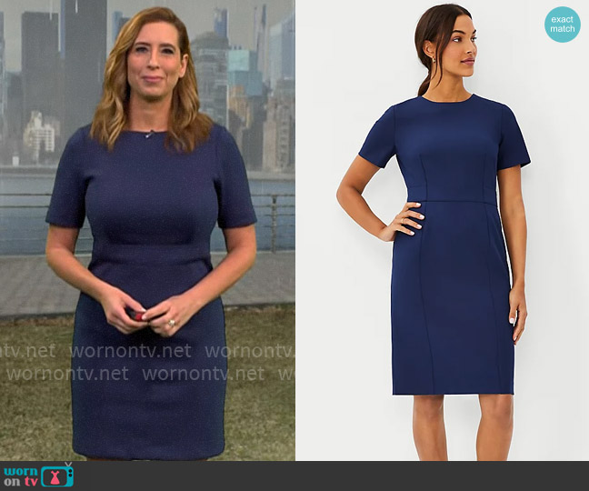 Ann Taylor The Short Sleeve Sheath Dress in Bi-Stretch worn by Stephanie Abrams on CBS Mornings