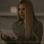 Anna’s grey rib knit polo sweater and skirt set on American Horror Story