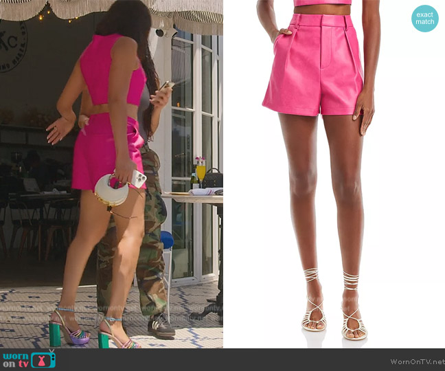 Avec Les Filles Pleated Faux Leather Shorts worn by Brandi Marshall (Brandi Marshall) on Selling the OC