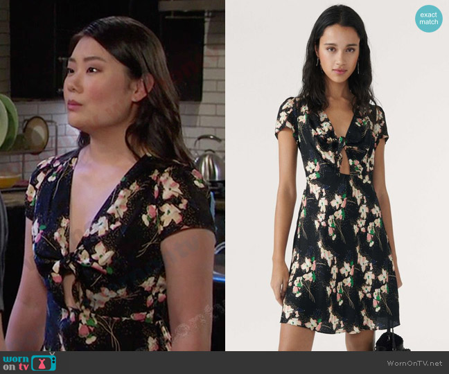 Ba&Sh Elita Dress in Black worn by Wendy Shin (Victoria Grace) on Days of our Lives