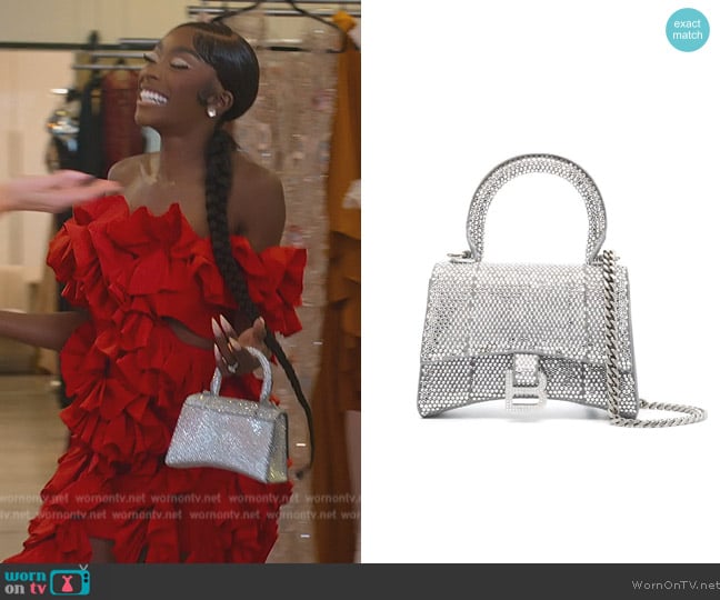 Balenciaga Hourglass crystal-embellished mini bag worn by Chelsea Lazkani (Chelsea Lazkani) on Selling the OC