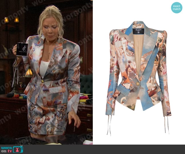 Balmain Sky Print Canvas Jacket worn by Brooke Logan (Katherine Kelly Lang) on The Bold and the Beautiful