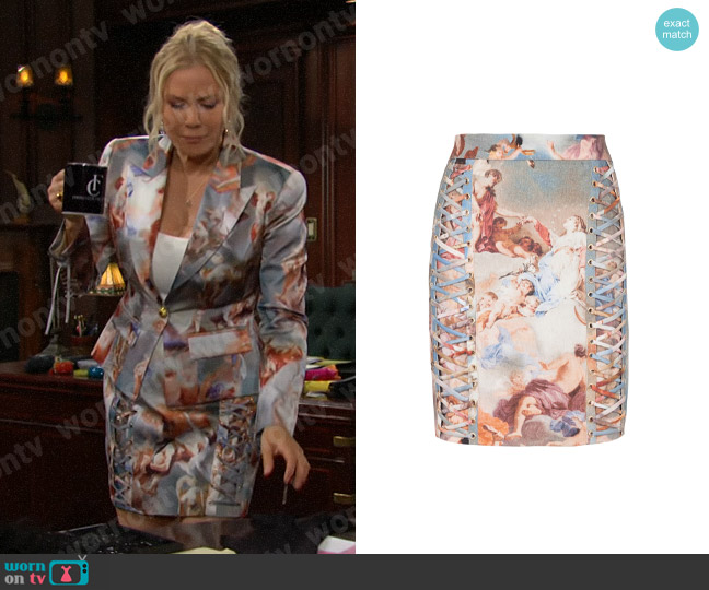 Balmain Sky Print Canvas Lace-up Skirt worn by Brooke Logan (Katherine Kelly Lang) on The Bold and the Beautiful