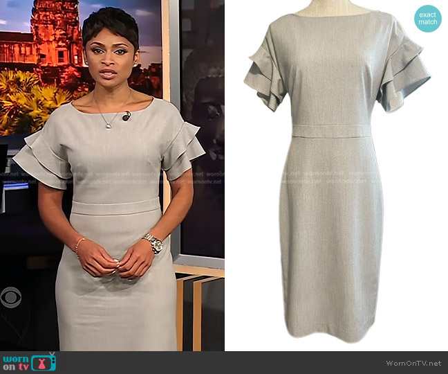 Banana Republic Ruffle Sleeve Dress worn by Jericka Duncan on CBS Evening News