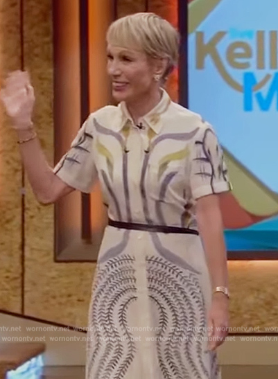 Barbara Corcoran's denim puff sleeve dress on Live with Kelly and Mark