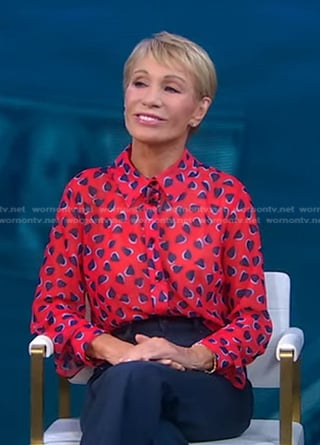 Barbara Corcoran's red heart print blouse on Good Morning America