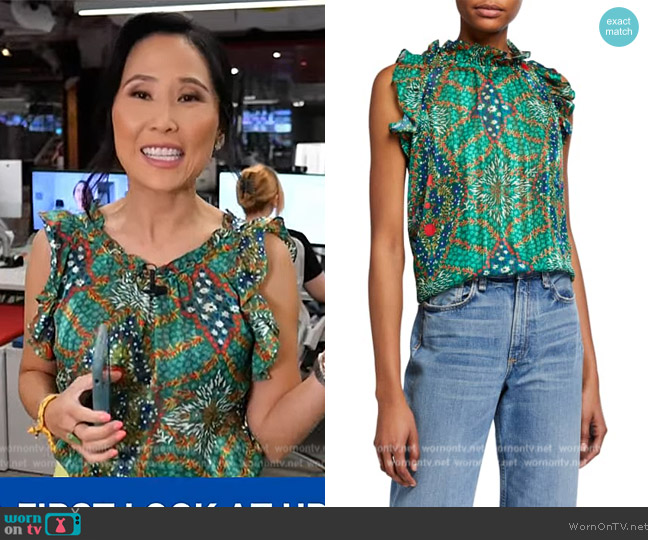 WornOnTV: Vicky’s green printed ruffle top on NBC News Daily | Vicky ...