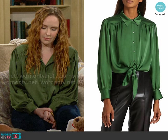 ba&sh Feria Shirt In Vert worn by Mariah Copeland (Camryn Grimes) on The Young and the Restless