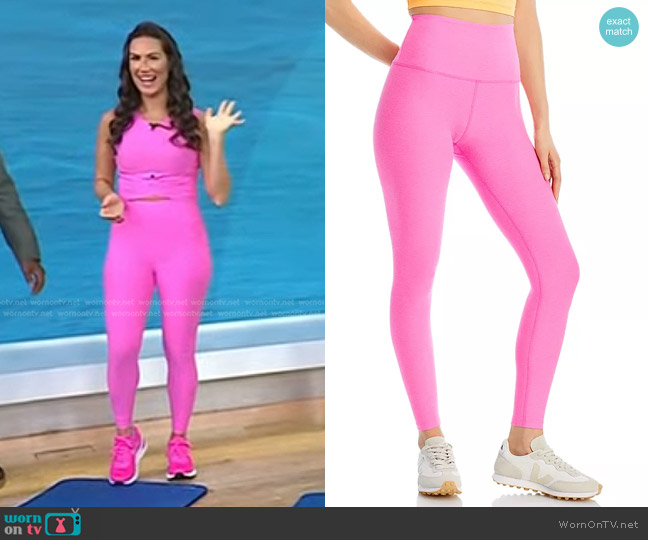 Beyond Yoga Spacedye Caught Leggings in Pink Hype Heather worn by Stephanie  Mansour as seen in Today on September 5, 2023