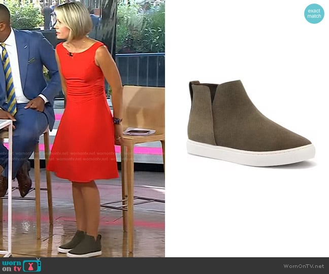 Birdies Falcon Water Resistant Sneaker Bootie in Green Suede worn by Dylan Dreyer on Today