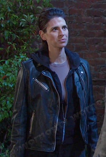 Black leather moto jacket on Days of our Lives