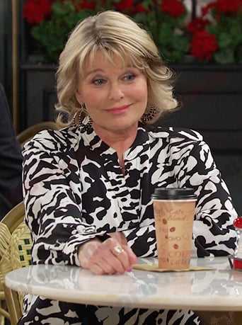 Bonnie's black and white abstract print blouse on Days of our Lives