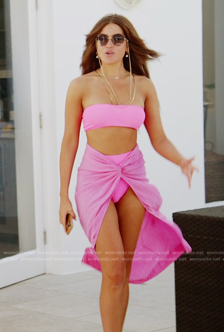 Brynn's pink bikini set and sarong on The Real Housewives of New York City