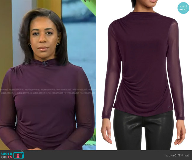 Calvin Klein Drape Mesh Top in Aubergine worn by Dana Griffin on Today